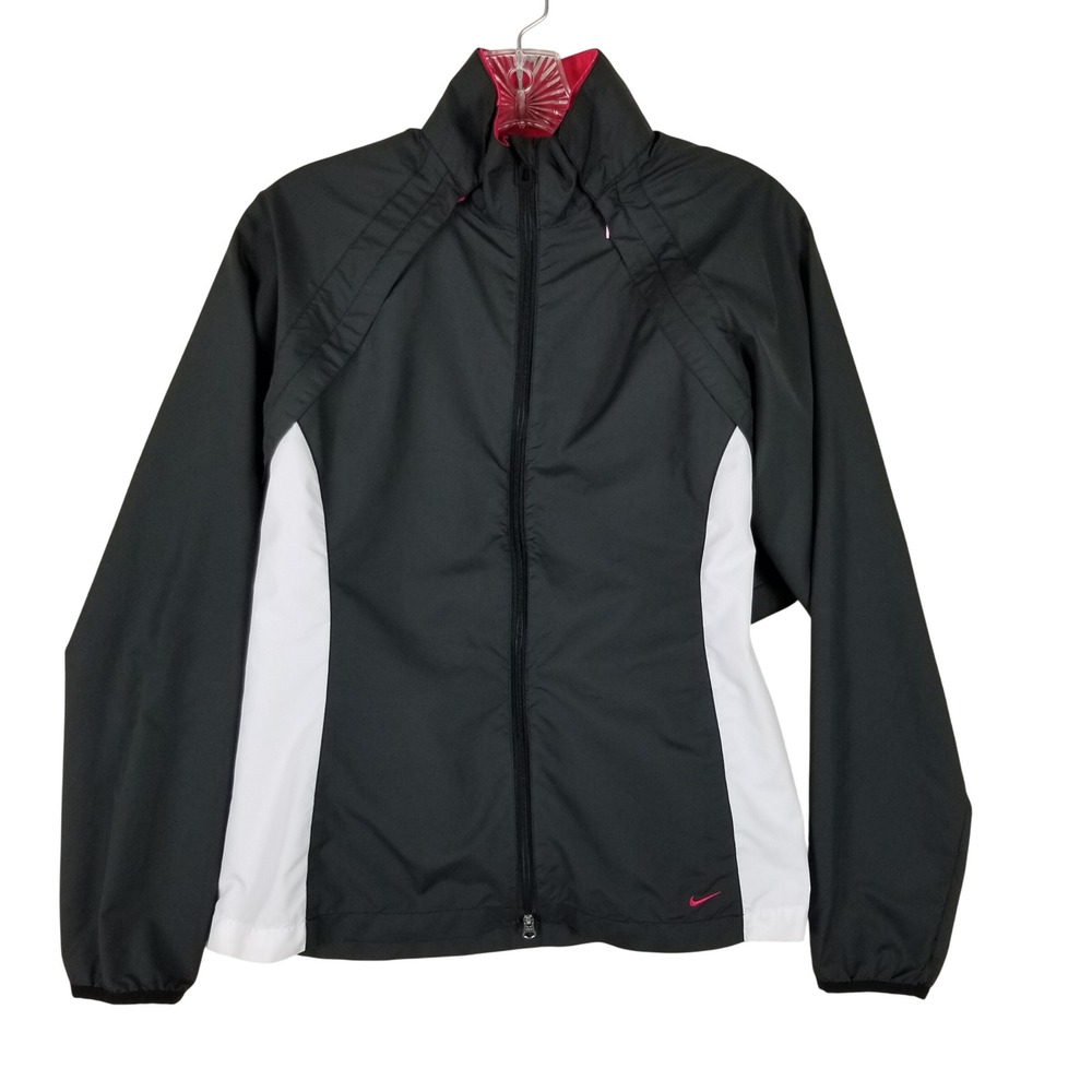Nike Golf Windbreaker Jacket Womens Small Black White NikeFIT Storm Full Zip